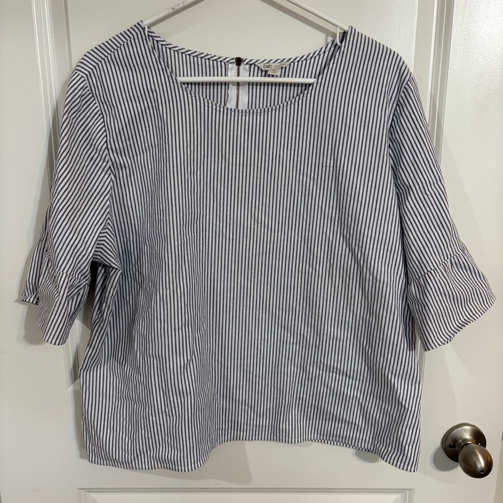 Cato XL Cotton Blouse 3/4 Bell Sleeve Blue White Blue Striped Zip Back